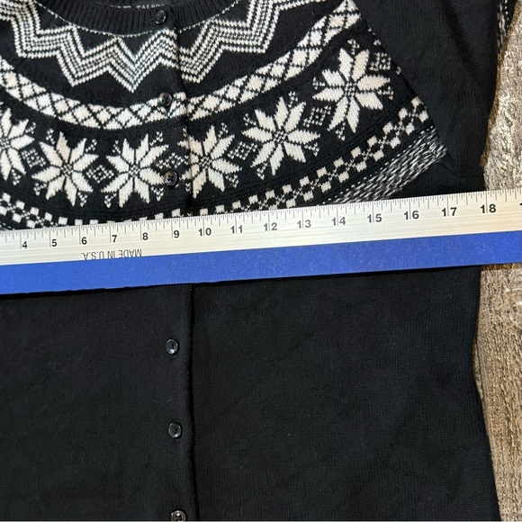Talbots Fair Isle Cardigan Size Medium Nordic Festive Black White - Picture 5 of 6